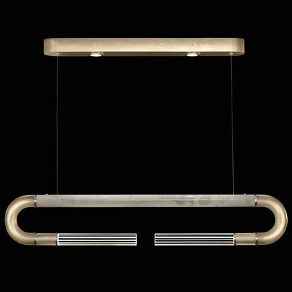Dual-Light Parchment Glass Linear Pendant / Soft Gold Leaf / Nickel / Smoke