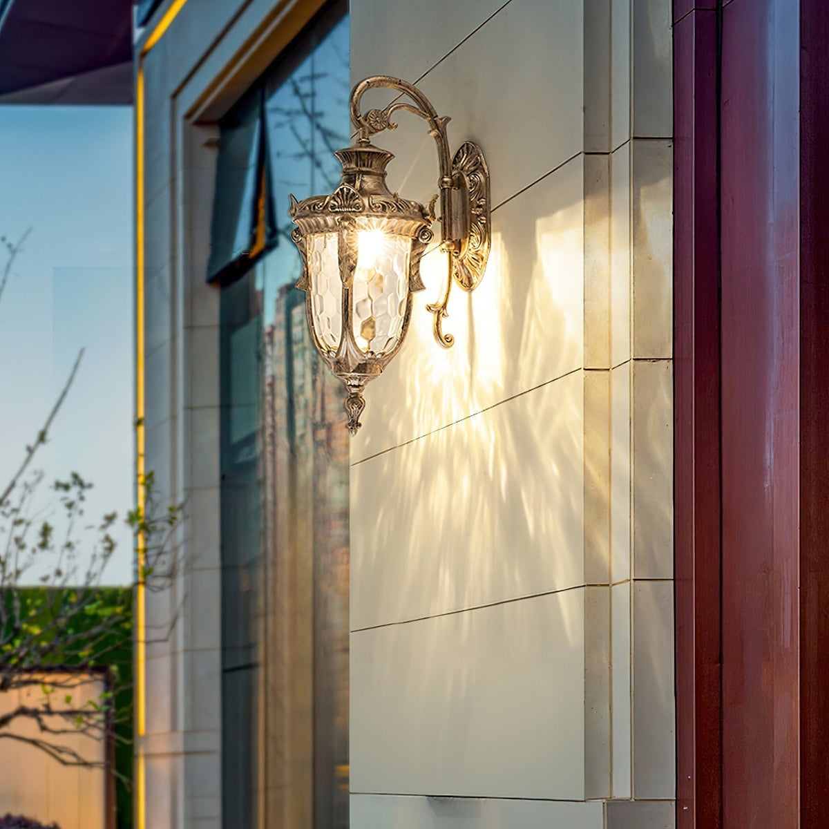 IP65 Ribbed Glass Outdoor Wall Light / L 9.1” x W 6.3” x H 16.9” / Black / Single