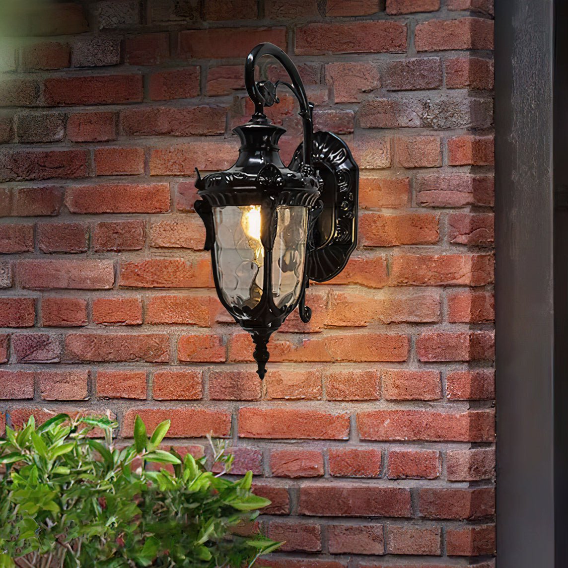 IP65 Ribbed Glass Outdoor Wall Light / L 10.2” x W 7.5” x H 20.5” / Black / Single