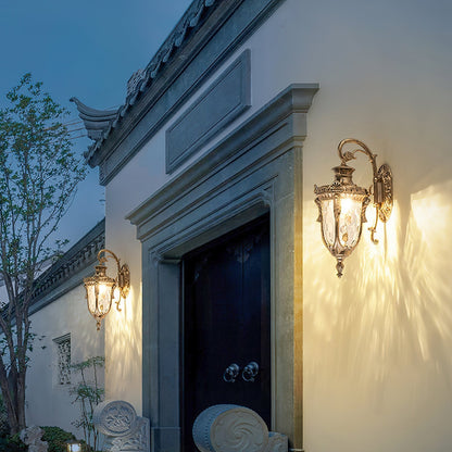 IP65 Ribbed Glass Outdoor Wall Light / L 9.1” x W 6.3” x H 16.9” / Black / Set of 2