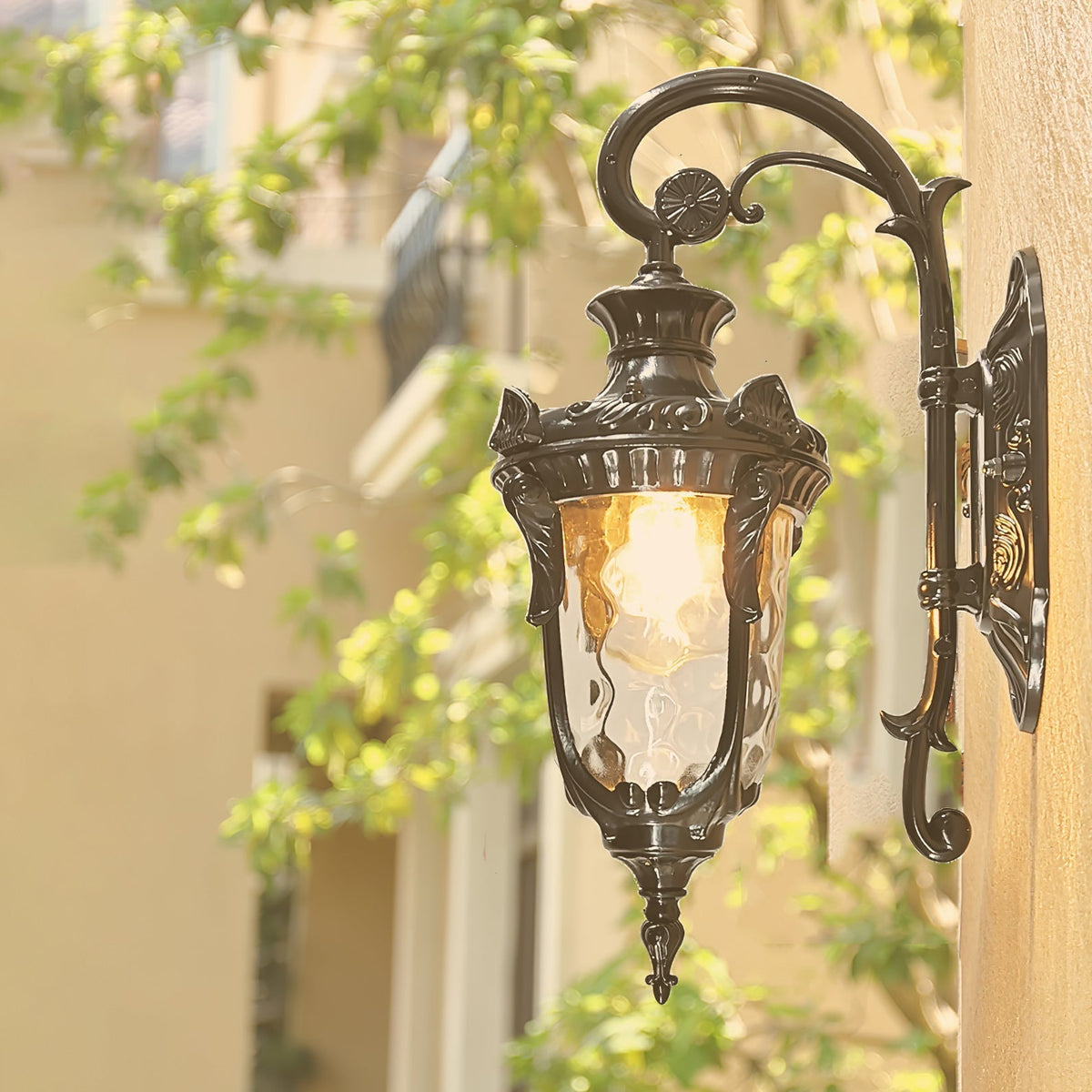 IP65 Ribbed Glass Outdoor Wall Light / L 10.2” x W 7.5” x H 20.5” / Brass / Single