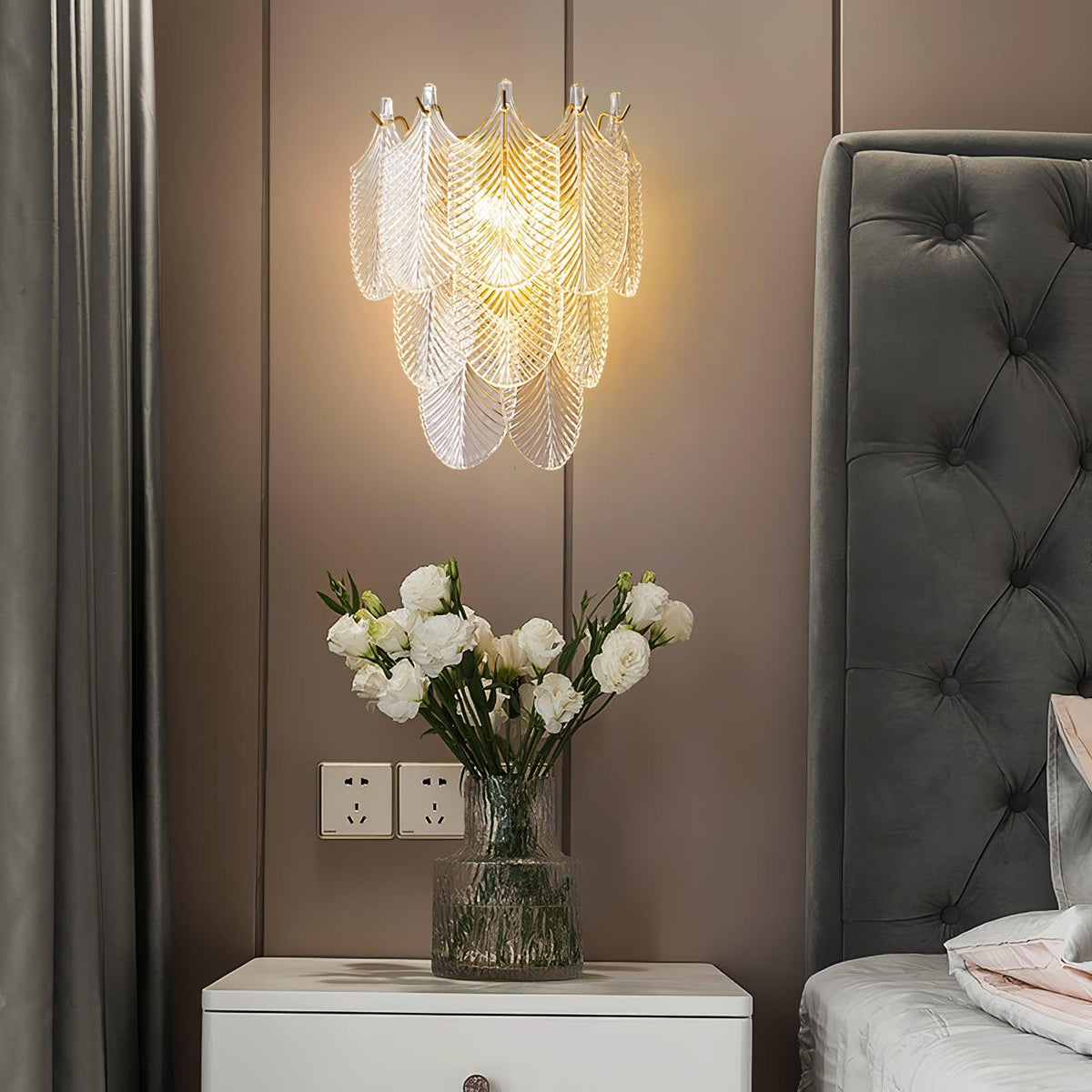 Textured Glass E14 Wall Light / Set of 2 / Brass+Clear