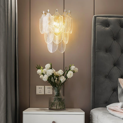 Textured Glass E14 Wall Light / Set of 2 / Brass+Clear