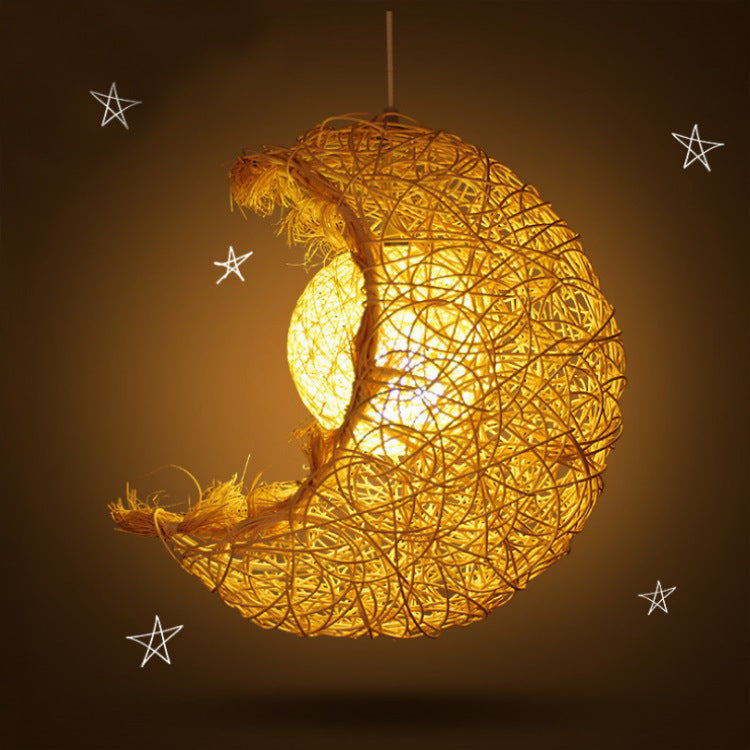 Moon-Shaped Rattan Chandelier / Without Light Source / Rattan Itself