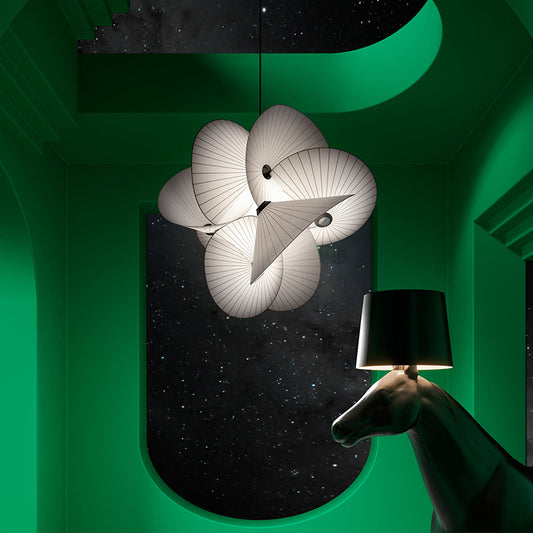 Sculptural Twist Fabric Chandelier / Three Color Light / White